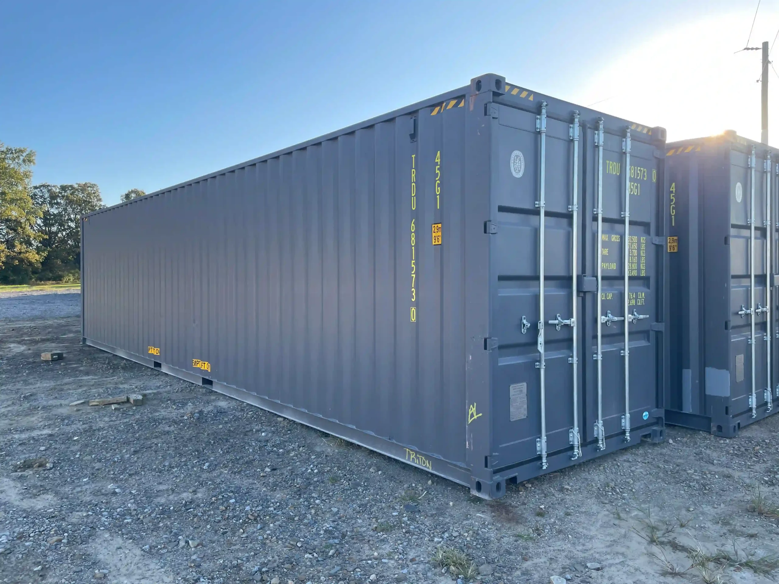 40 ft high cube shipping containers gray